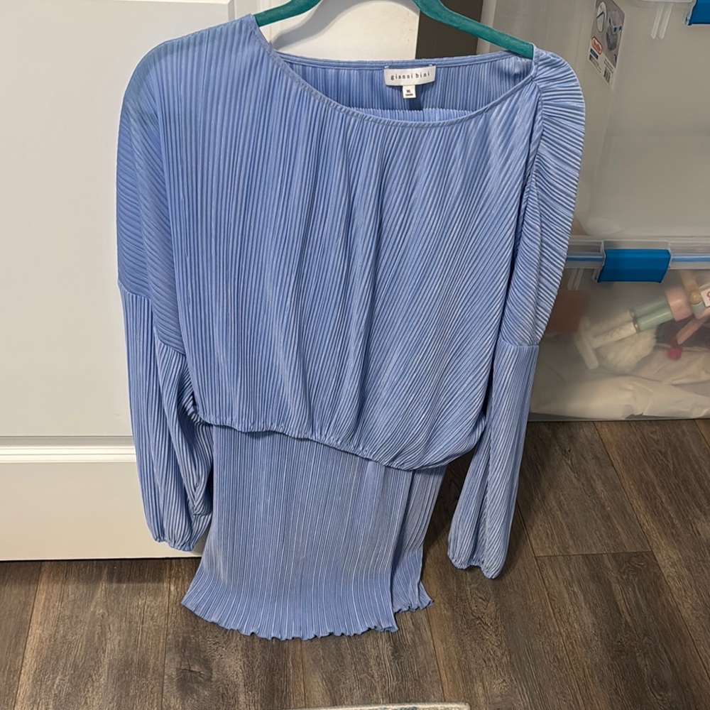 Blue Pleated Long Sleeve top with pants